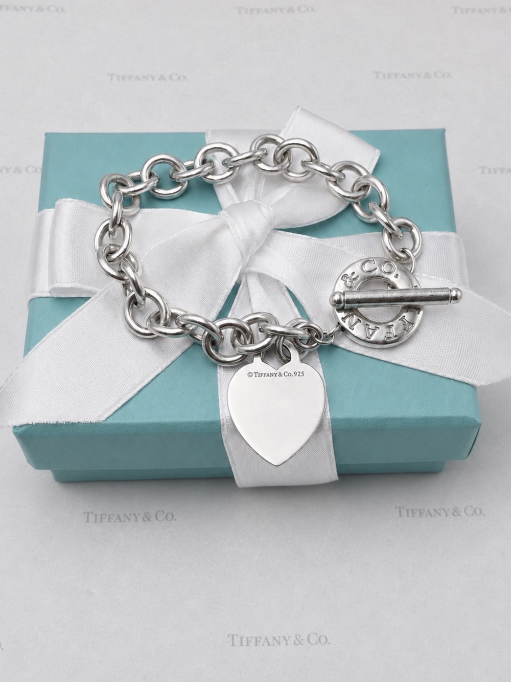 Tiffany & Co. Heart Tag Charm Toggle Bracelet Sterling Silver 925 Gift Box Pouch - Picture 9 of 11
